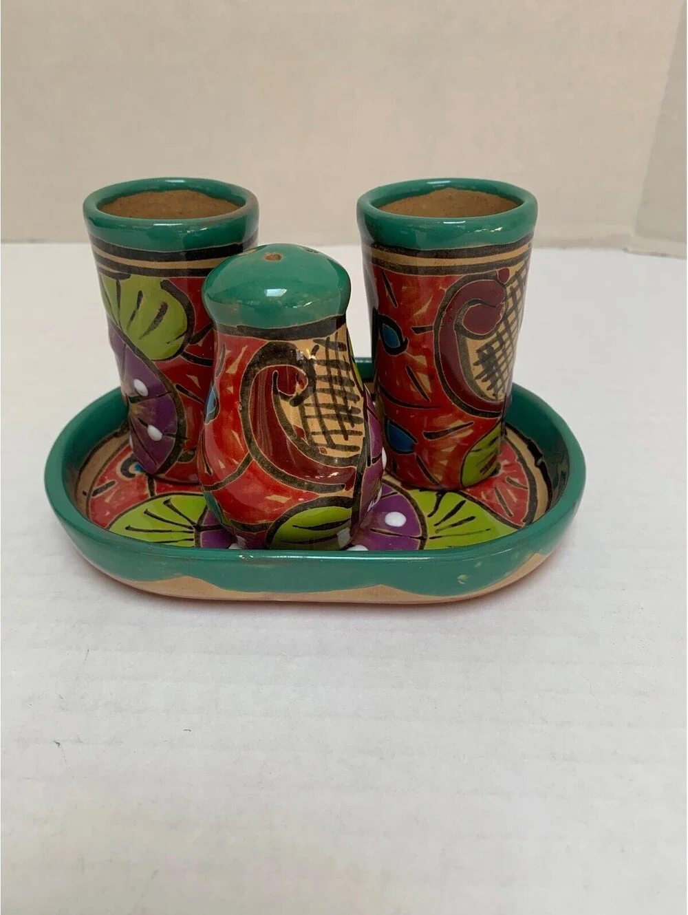 NWOT Mextequil 4 Piece Talavera Set Mexican Folk Art Tequila Set